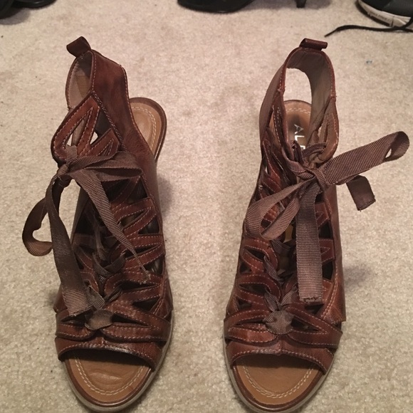 ALDO LACE UP OPEN TOE SWINGBACK BOOTIES