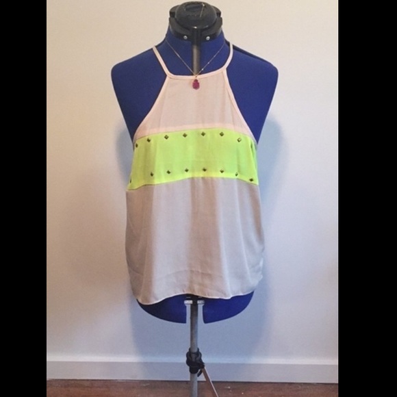 Neon yellow and beige tank