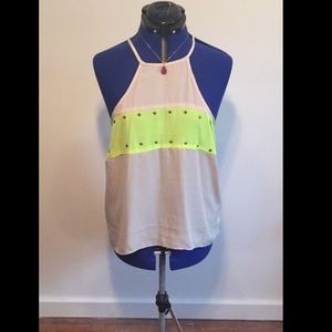 Neon yellow and beige tank