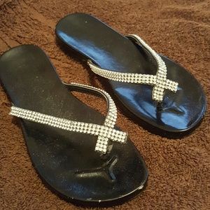 Black sandals with rhinestones