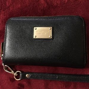 Jet Set Black Saffiano Leather Zip Around Wristlet