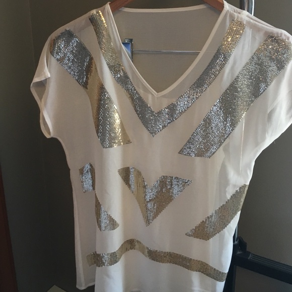 Sheer white and gold top