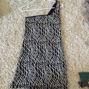 Black/white, sequin, one-shoulder dress