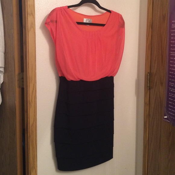 Coral and navy business dress