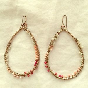 Pink and gold beaded hoops