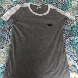 VS PINK GRAY TEE HAS SMALL STAIN