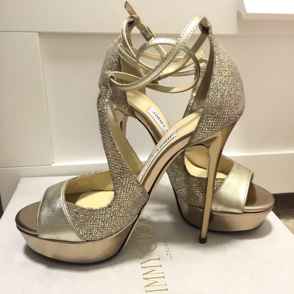 Jimmy Choo Valdia Gold Heels - Picture 2 of 4