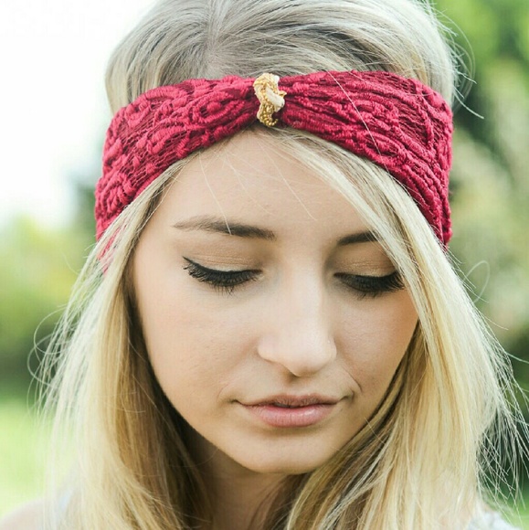 Turban Lace Headband Burgundy