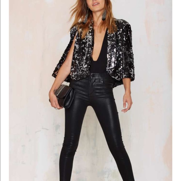 Nasty Gal Jackets & Coats Nasty Gal Speaking Sequins Cape Blazer