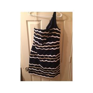 Lily Pulitzer Navy One Shoulder Scalloped  Dress