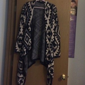 Aztec long blanket sweater.  Navy blue and Nude