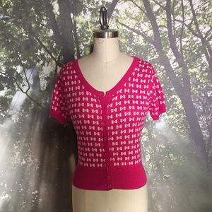 Forever 21 Pink Bow Print Cardigan