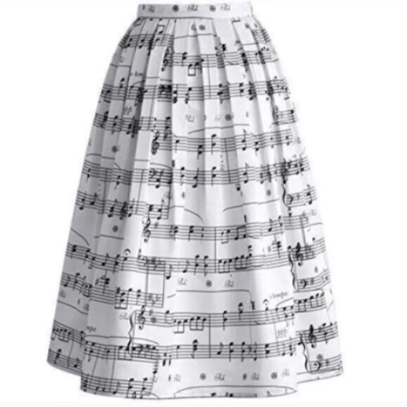 MUsic Print midi FULL SKIRT CIRCLE BLACK WHITE L - Picture 2 of 4