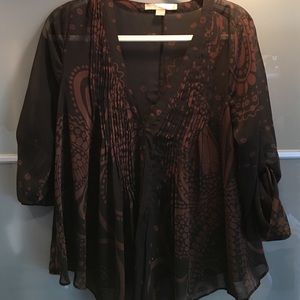 Brown and black floral flouncy top
