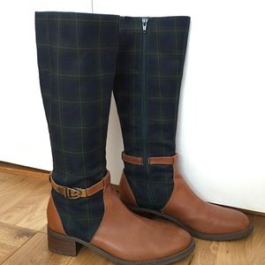 Tartan and camel leather riding boots