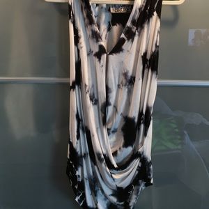 Dark blue and white tie-dye drape front shirt