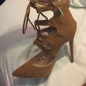 Tan lace-up heels