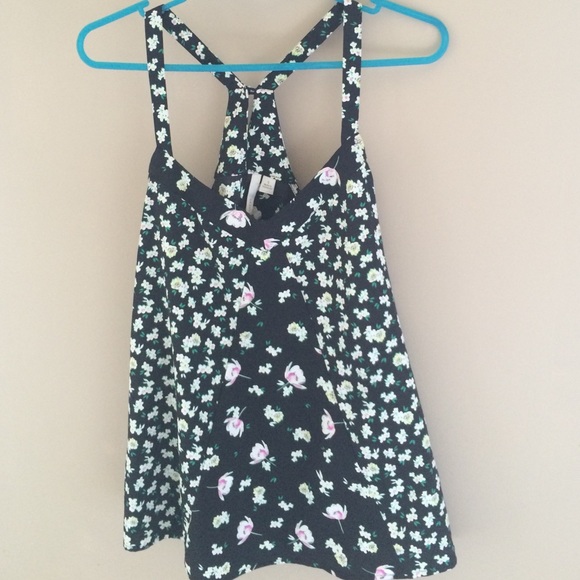Black floral racerback tank