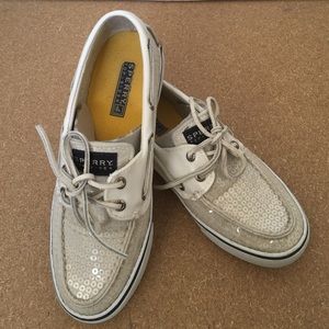 Ivory Sequined Sperry Top Sider Boat Shoes