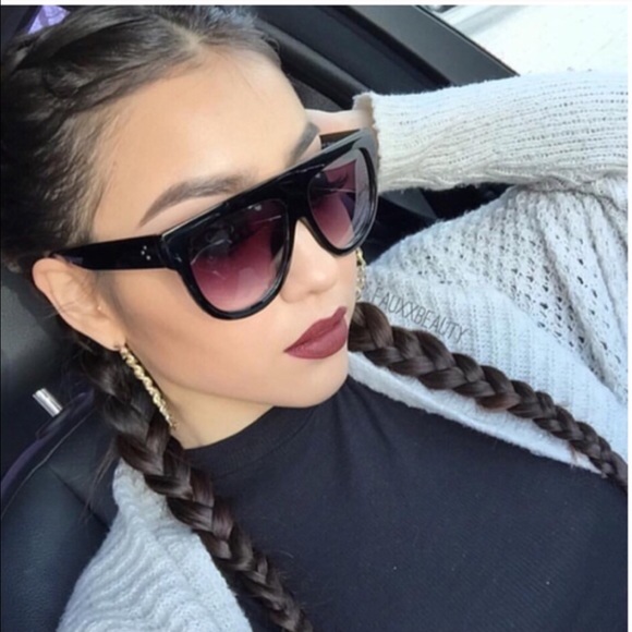 Accessories - Lea Flat Top Black Oversized Sunglasses
