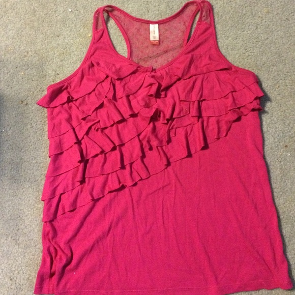 Pink frilly loose tank top