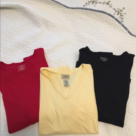 3 L.L. Bean Tees Short Yellow Long Red, Black