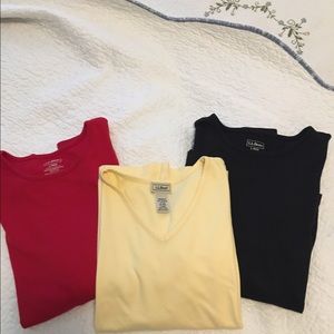 3 L.L. Bean Tees Short Yellow Long Red, Black
