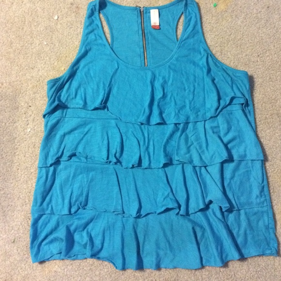 Blue frilly tank top
