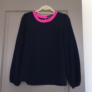 Long Sleeve Navy Blouse