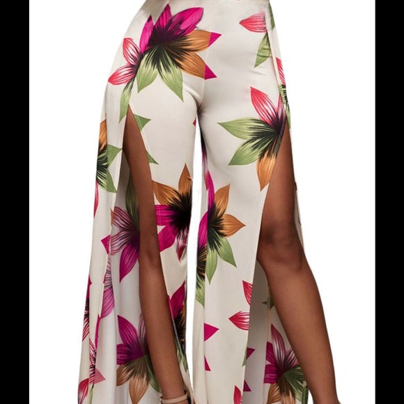 Floral Print Slit Leg Pants