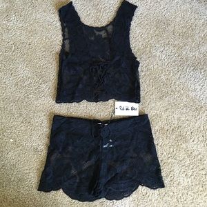 Black lace two piece set