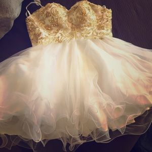 Gold & white shirt prom dress
