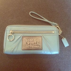 Coach Poppy Powder Blue zip Wallet Wristlet