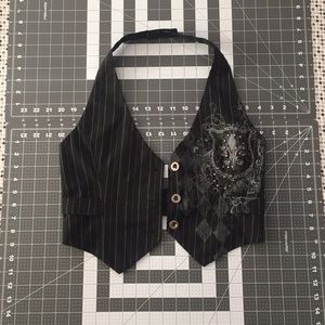 Fang Black & Gray Pinstripe Fleur De Lis Mini Vest