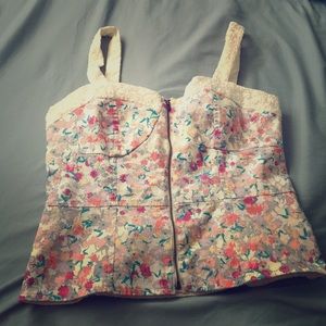 💎I 💓Ronson Floral Lace Tank Top Corset Zipper💎