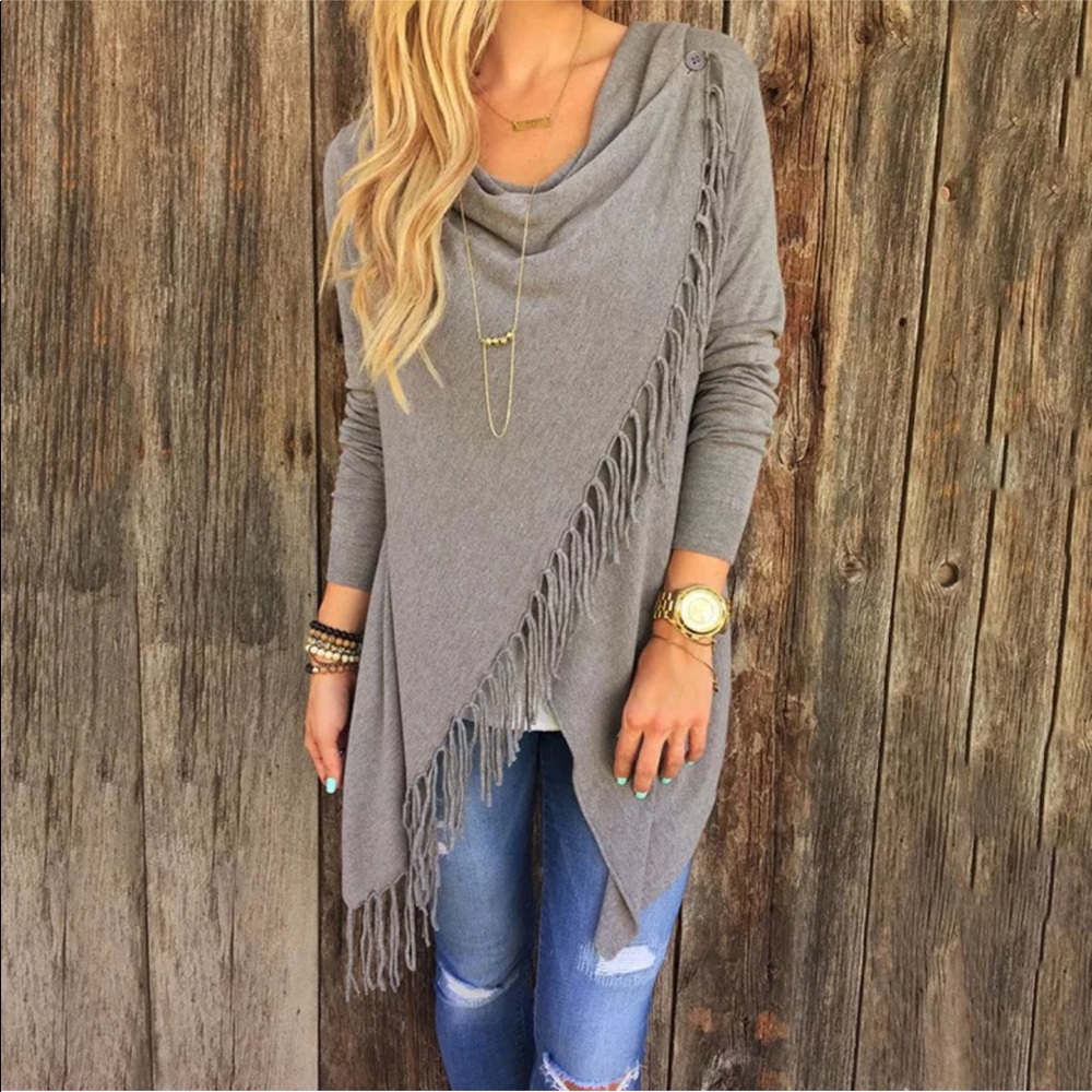 Long tassel cardigan shirt - Picture 2 of 2
