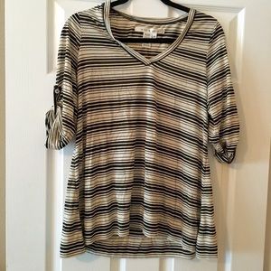 {MAX Studio} Striped Long Sleeve V Neck Top