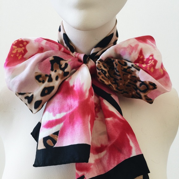 Adrienne Vittadini leopard and floral silk scarf