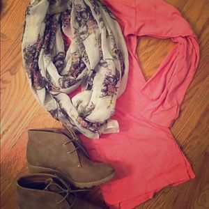 Coral long sleeve shirt with scarf