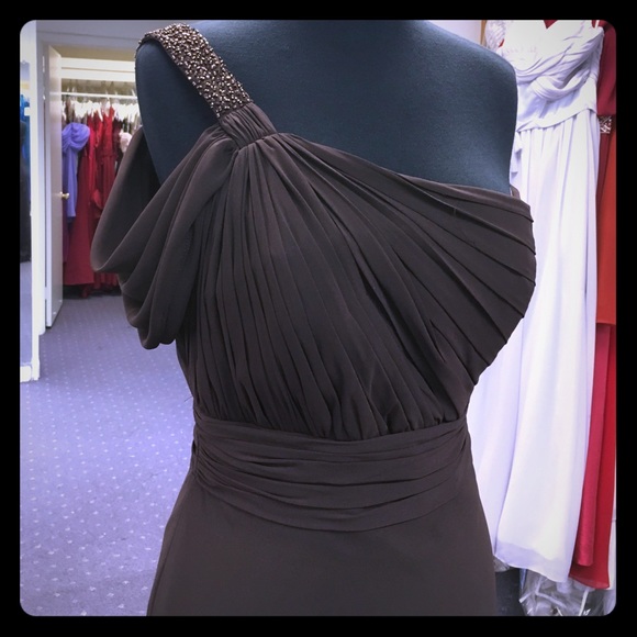 Brown one shoulder gown