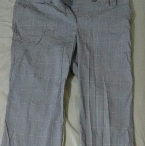 Grey plaid capri dress pants