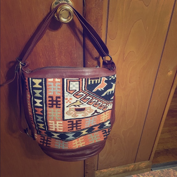 Handmade Turkish leather purse with Aztec design
