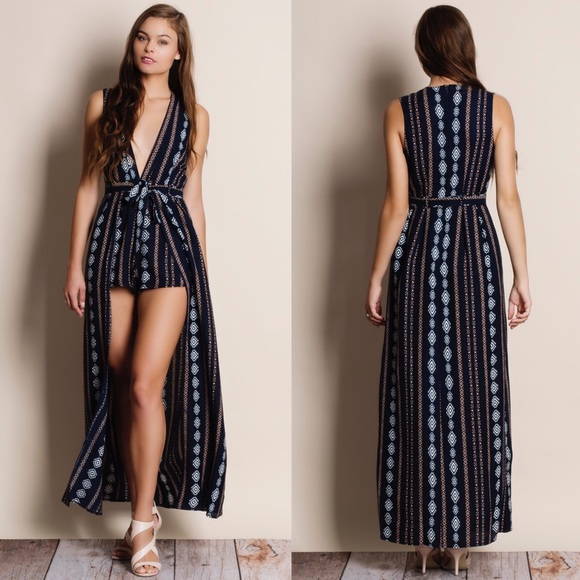 Sleeveless Printed Maxi Romper - Picture 2 of 4