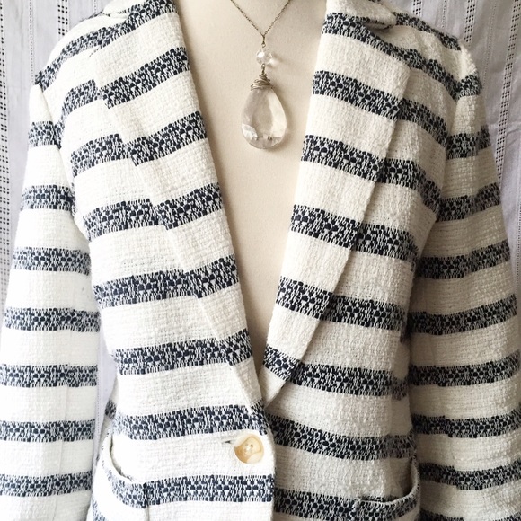Lucky Brand Collection Striped Blue Cream Jacket Blazer Size Medium - Picture 1 of 4