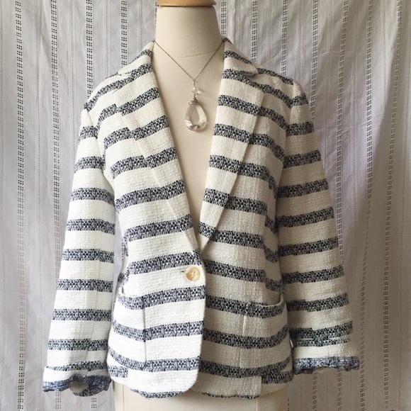 Lucky Brand Collection Striped Blue Cream Jacket Blazer Size Medium - Picture 2 of 4
