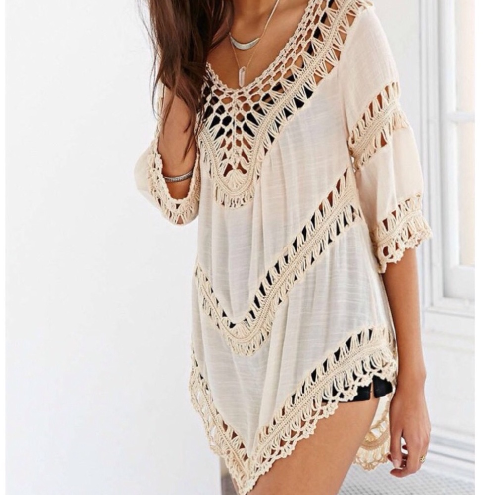 🍃💕Boho Crochet Tiered Tunic Cover Up - Picture 5 of 6