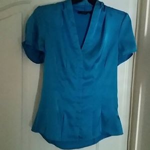 Express Silky Bright Blue Short Sleeve Blouse