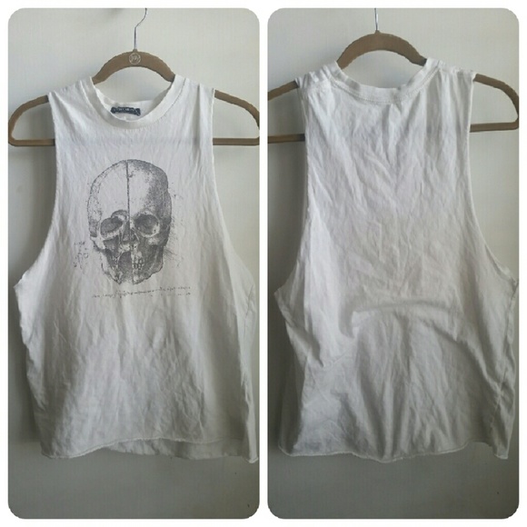 Brandy Melville One Size Grey Skull Tank White