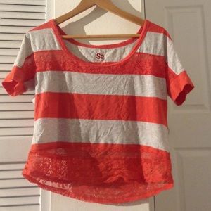 SO® orange and gray crop top with lace