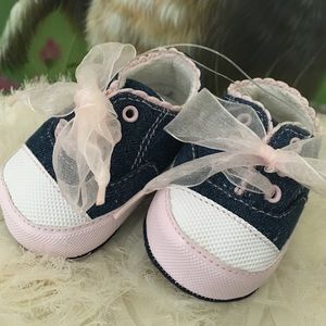 Baby Denim and Pink Lace Sneakers Size 1